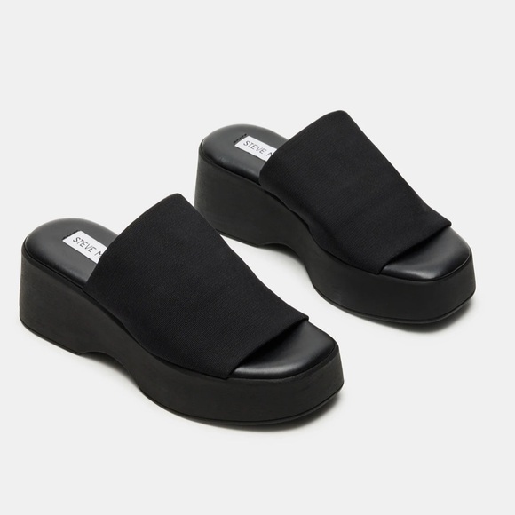 Steve Madden Slinky30 Black Platform Sandal Wedge Heels Y2K 2000s - Picture 3 of 8